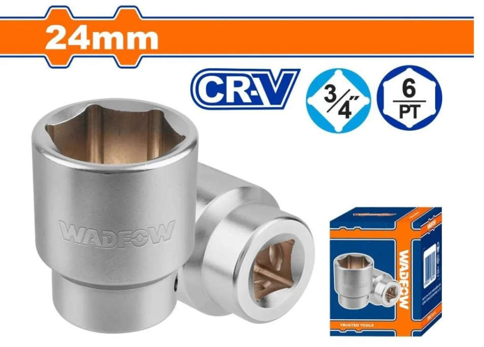 WADFOW Hexagonal socket 3/4 inch 24 mm chrome-plated with thermal treatment WSC4524