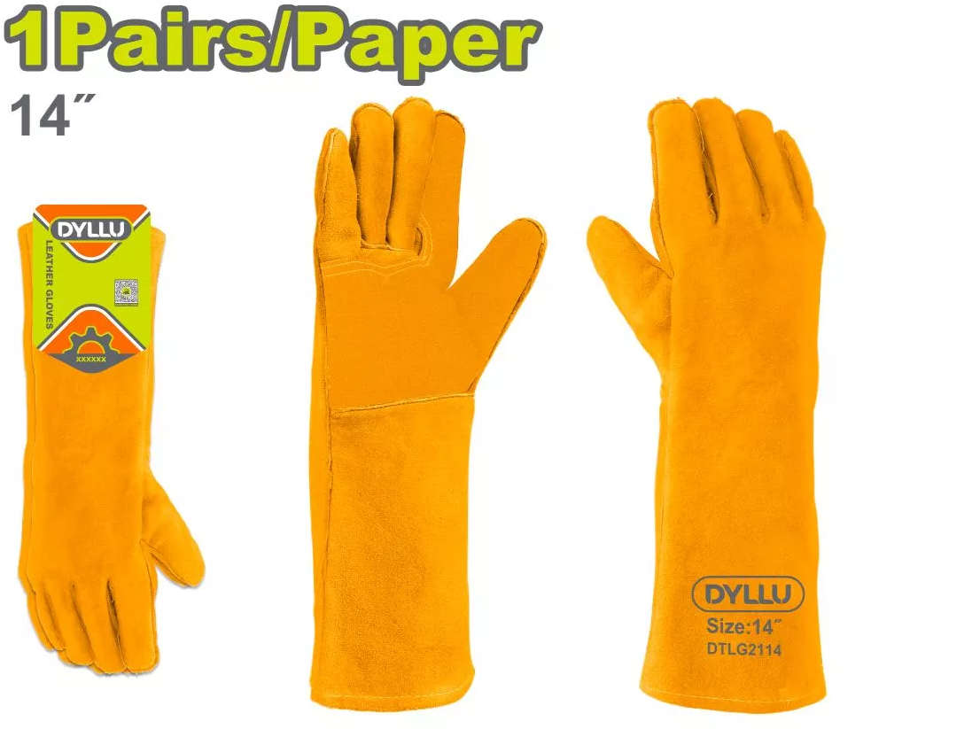 DYLLU 14-inch welding leather glove with gauntlet cuff for protection DTLG2114