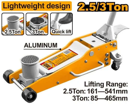 INGCO Hydraulic floor jack dual pump 2.5 ton / 3 ton capacity with 85-541 mm lifting height range HFJ253