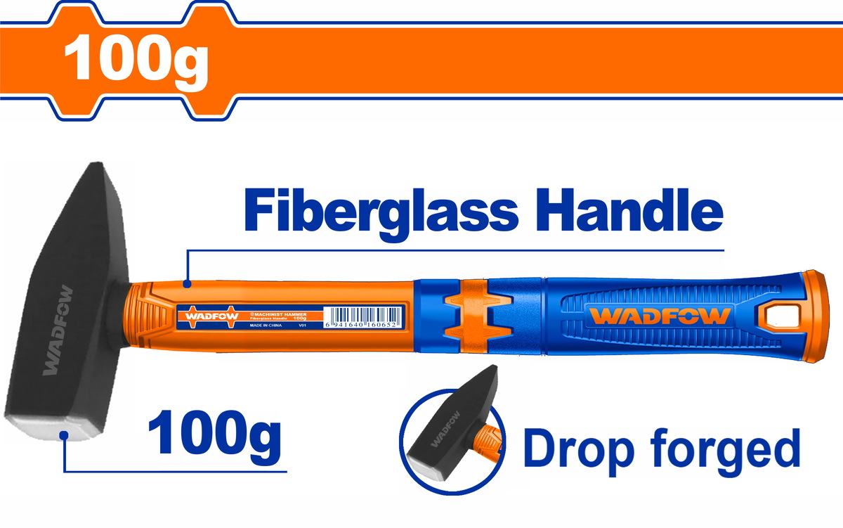 WADFOW Machinist Hammer 100g with heat-treated 45# carbon steel head and unique design fiberglass handle WHM1301+1300