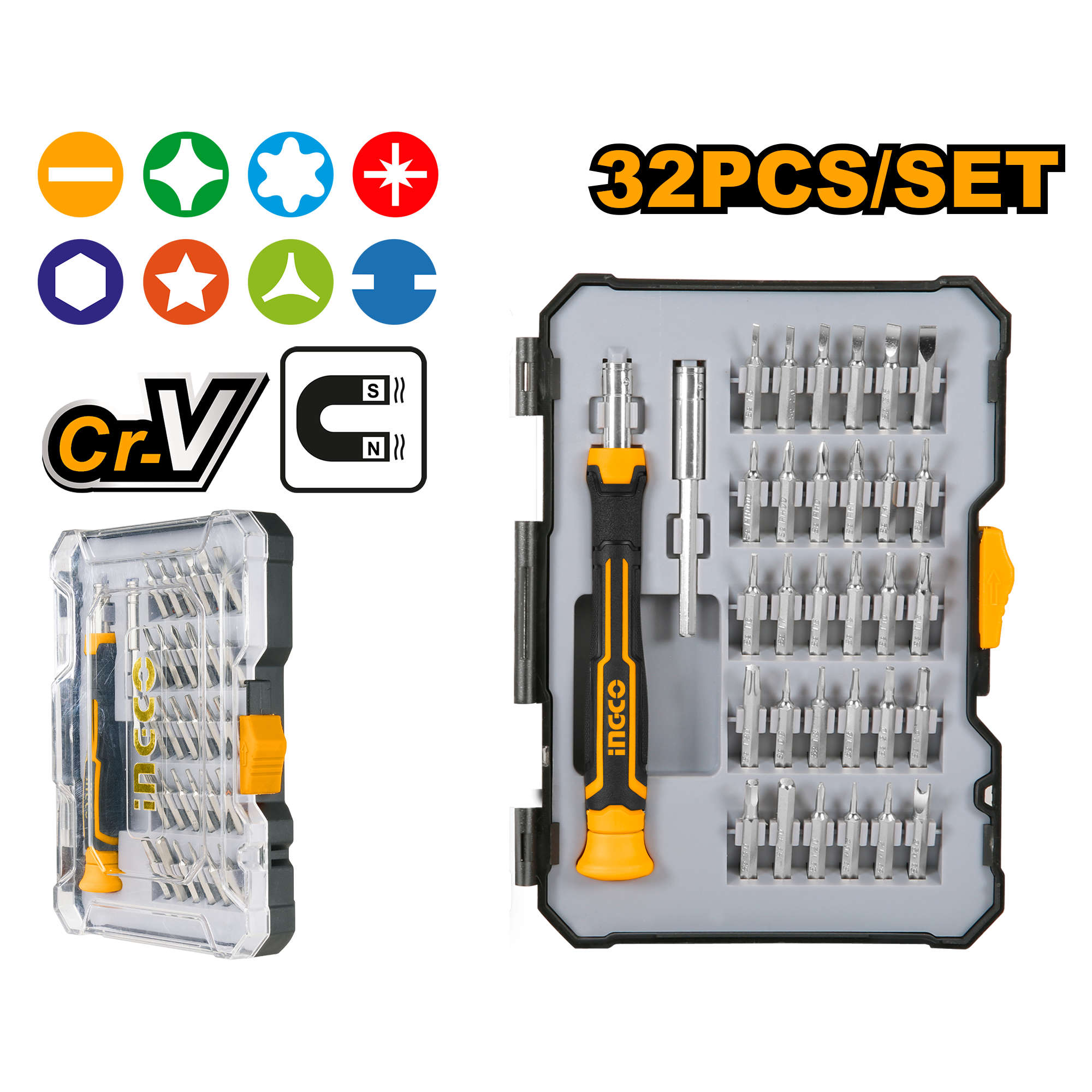 INGCO 32 pcs precision screwdriver bit set with handle and bit holder HKSDB0348+0378