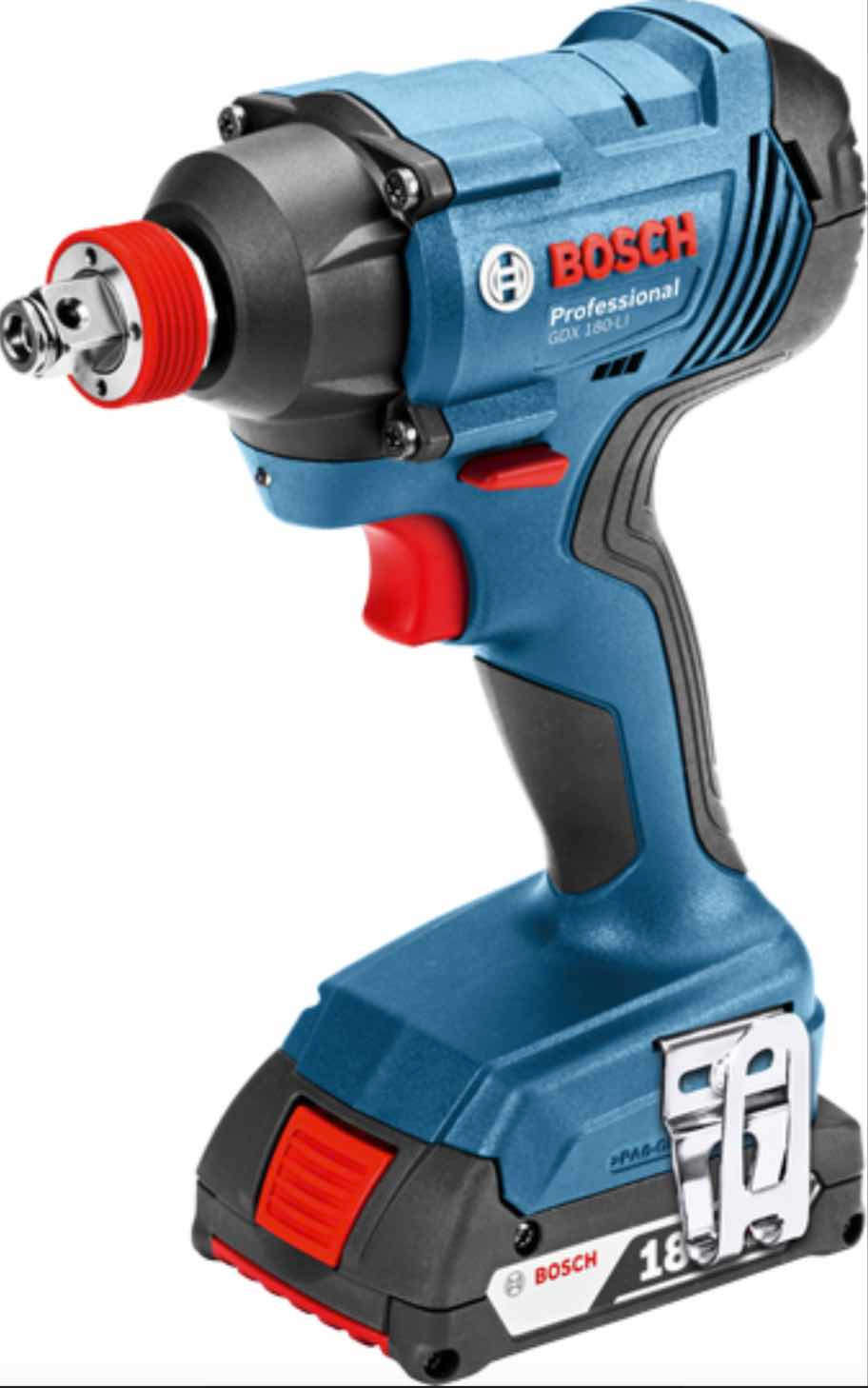 BOSCH Cordless 2-in-1 impact driver/wrench 18V with 180 Nm torque and dual bit holder for bolting, screw driving, and drilling GDX180-LI