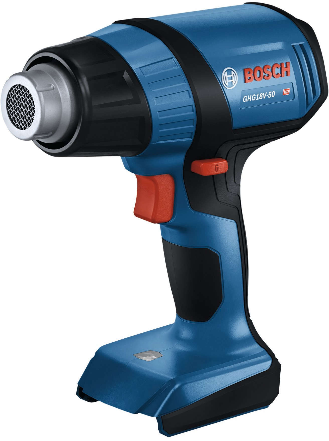 BOSCH Cordless heat gun with 18V battery, 2 temperature settings up to 500°C, fast 6-second heat-up time, and 175 l/min airflow GHG18V-50