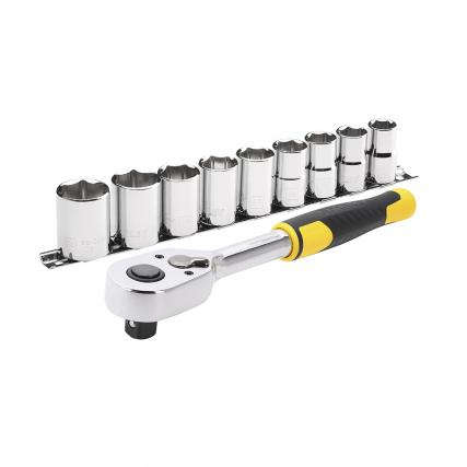 Stanley 10-piece 1/2-inch drive 72-tooth ratchet and socket set with 12-point metric sockets STMT82671-0