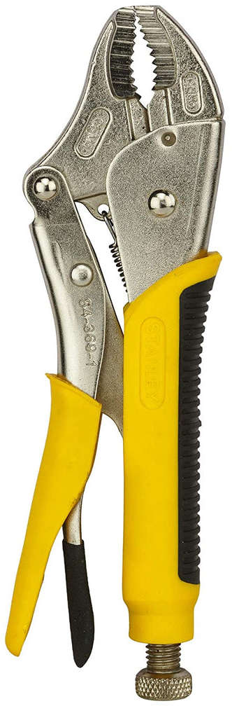 Stanley 10-inch curved jaw locking plier with bi-material handle and heat-treated adjustable screw 1-84-369