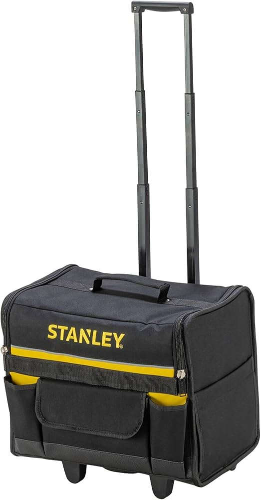 Stanley 18-inch soft tool bag with wheels, rigid structure and wide-opening zip for quick tool access 1-97-515