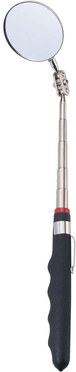 Stanley Round inspection mirror with double ball joint for extreme angles and 360° swivel, designed for visibility in confined areas. STMT78241-8