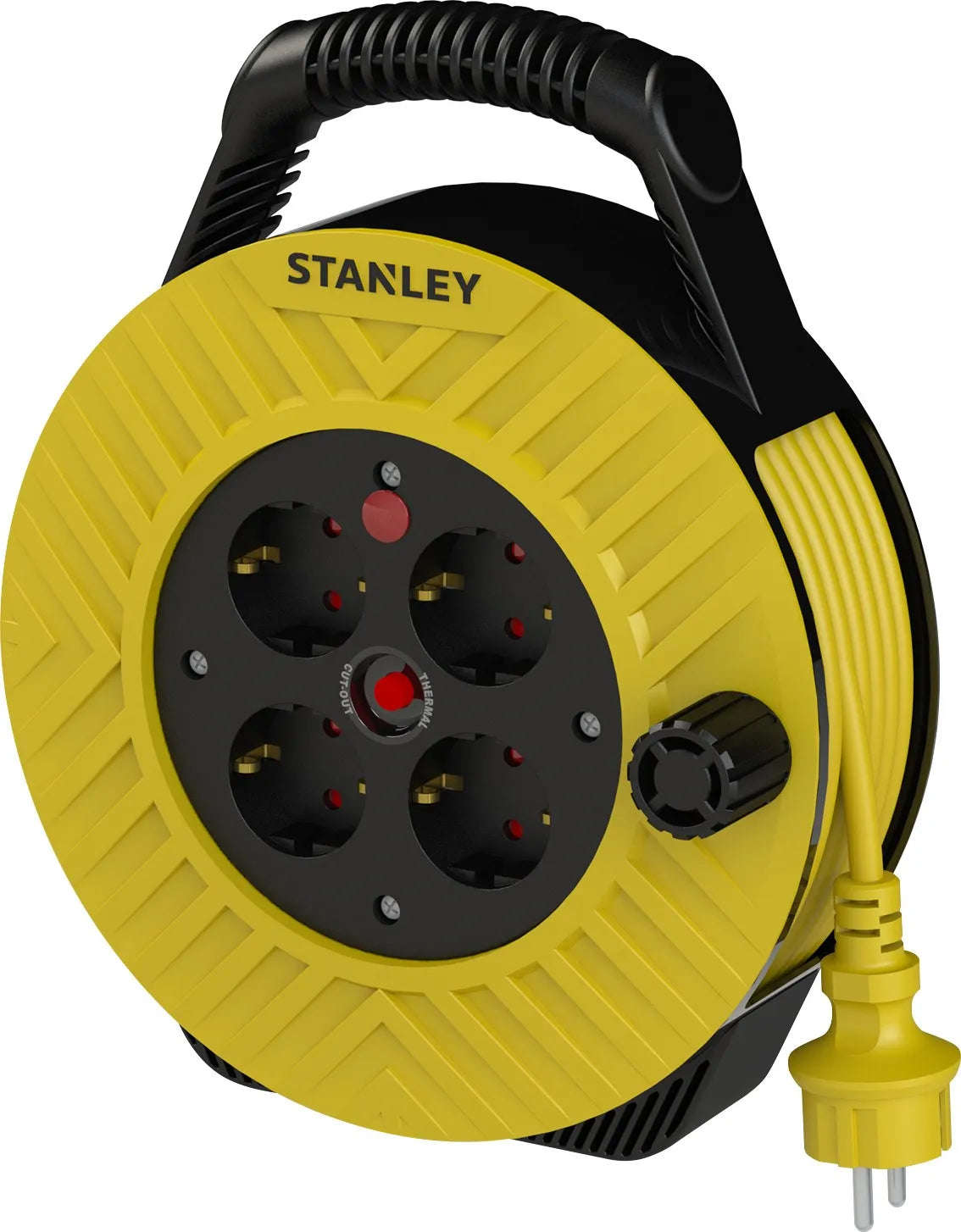 Stanley Indoor IP20 4-socket 10-meter retractable cable reel with thermal fuse and power indicator, 16A SXECFK2PBOE