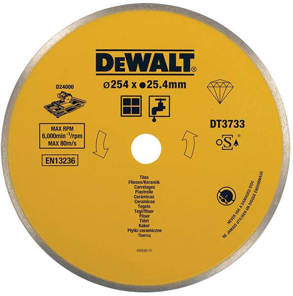 Dewalt Ceramic diamond tile blade 254 mm diameter 25.4 mm bore size segmented rim DT3733-XJ