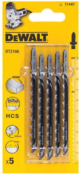 Dewalt HCS jigsaw blade for fast, straight cuts in wood with 68mm working length and 6T tooth pitch DT2166-QZ