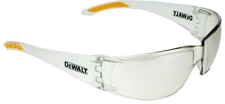 Dewalt Rotex safety glasses with clear frame and clear lens, ANSI Z87.1+ protection, UV resistant, lightweight frame with soft rubber grips dpg103-1d