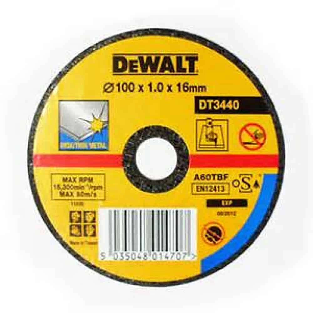 Dewalt Thin flat cutting disc for stainless steel and thin metals, 100 mm diameter, 1 mm thickness, 16 mm bore size DT3440-QZ