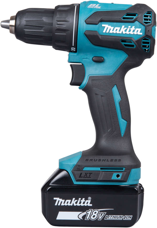 Makita 18V LXT cordless brushless drill driver with 65Nm max torque and mechanical 2-speed gearbox DDF490WVE