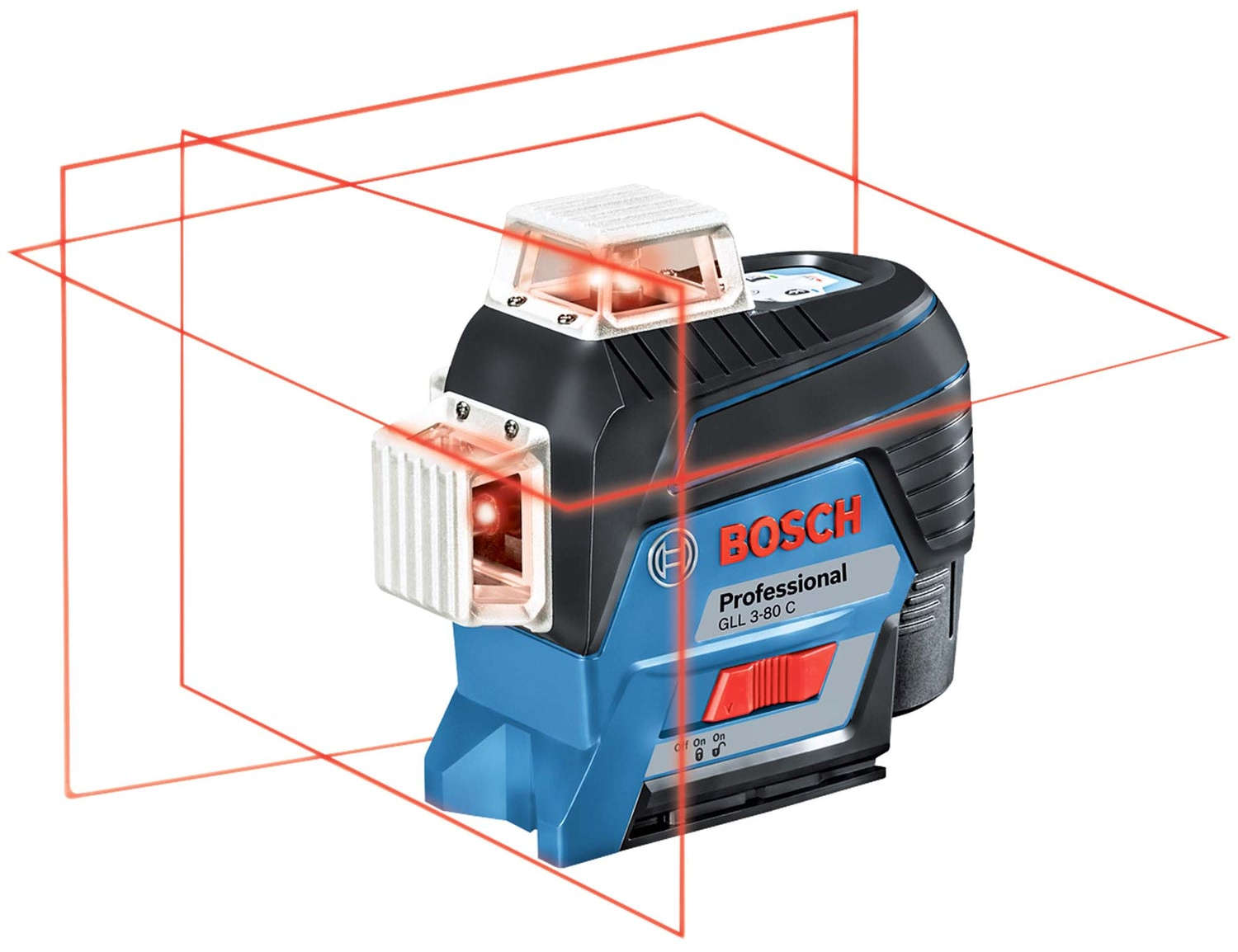 BOSCH 3 x 360° line laser level with self-leveling and Bluetooth connectivity, working range up to 120m with receiver GLL3-80C