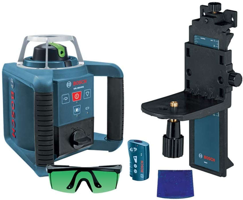 BOSCH Self-Leveling Green-Beam Rotary Laser with Layout Beam, 1000 ft Range, ±1/8 Inch Accuracy GRL300HVG+