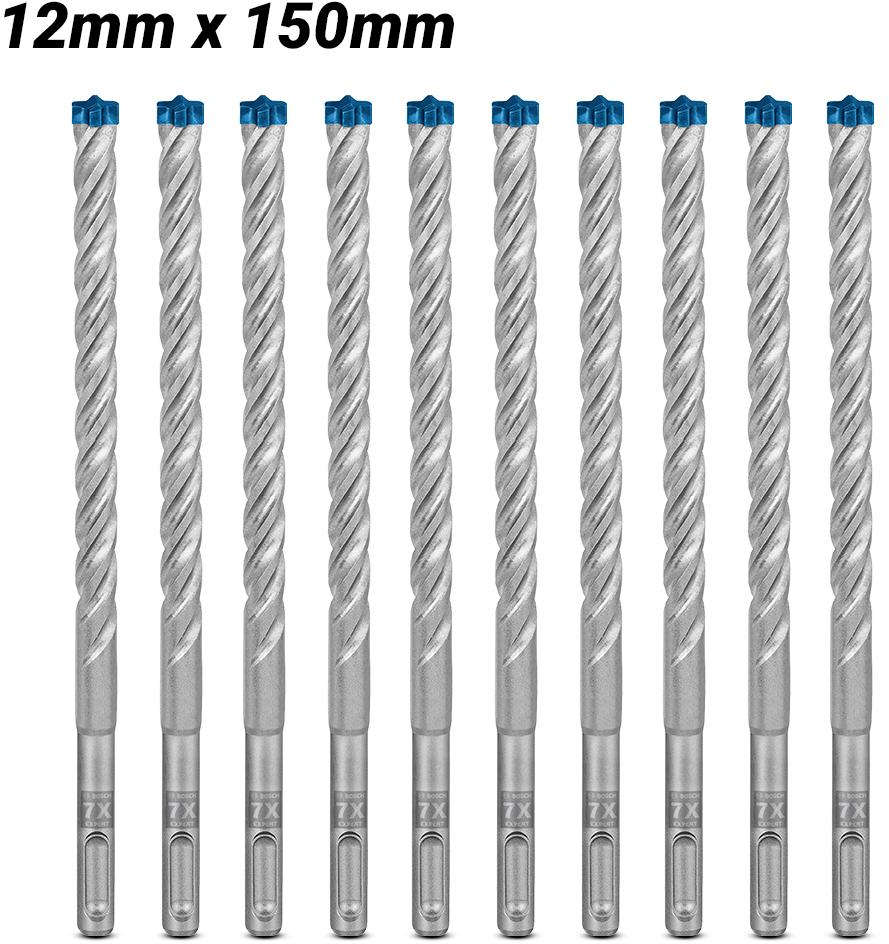 BOSCH 10-Pack SDS-plus-7X hammer drill bits, 12mm x 150mm x 215mm with carbide technology 2.608.900.174