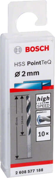 BOSCH HSS PointTeQ metal drill bit 2.0 mm diameter, 10 pieces 2.608.577.188