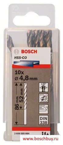 بوش بريمة حلزونية HSS-Co للمعادن قطر 4.8 مم × طول عمل 52 مم × طول إجمالي 86 مم 2.608.585.884