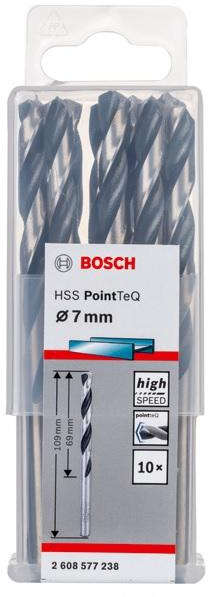 BOSCH HSS PointTeQ 7mm metal twist drill bit with split-point tip, 69mm working length, 109mm total length 2.608.577.238