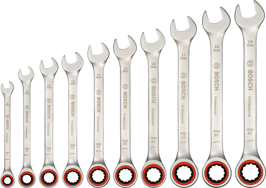 BOSCH 10-piece Professional Ratchet Spanner Set 8-19 mm 1.600.A02.AU0