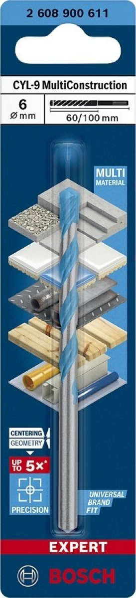 BOSCH 6.0mm diameter multi-construction drill bit, 100mm length 2.608.900.611