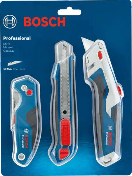 BOSCH Knife and blades set with 62-63 mm durable professional utility blades in aluminium housing 1.600.A02.7M5