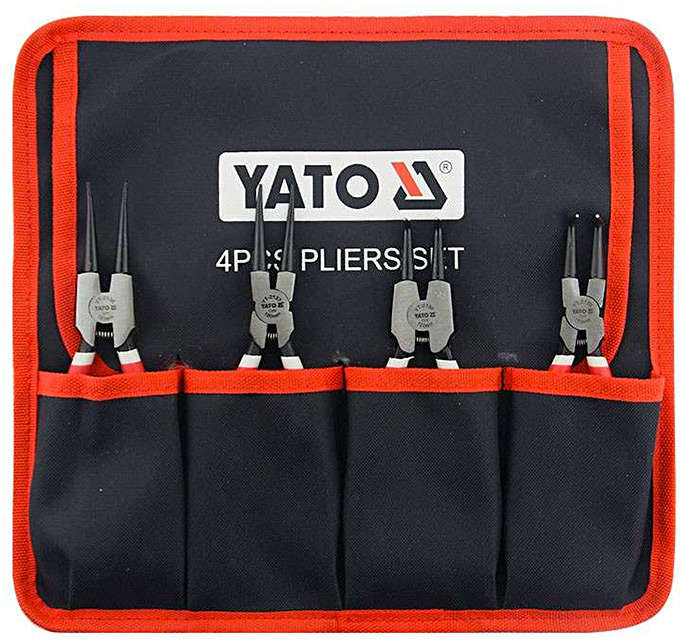 YATO 4 pcs 7-inch 180mm CrV steel circlip pliers set for internal and external circlips with straight and bent nose types YT-39615