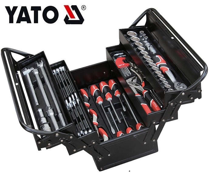 YATO 64-piece hand tool set with torque lock pliers and PACKOUT 4-drawer tool box YT-38950