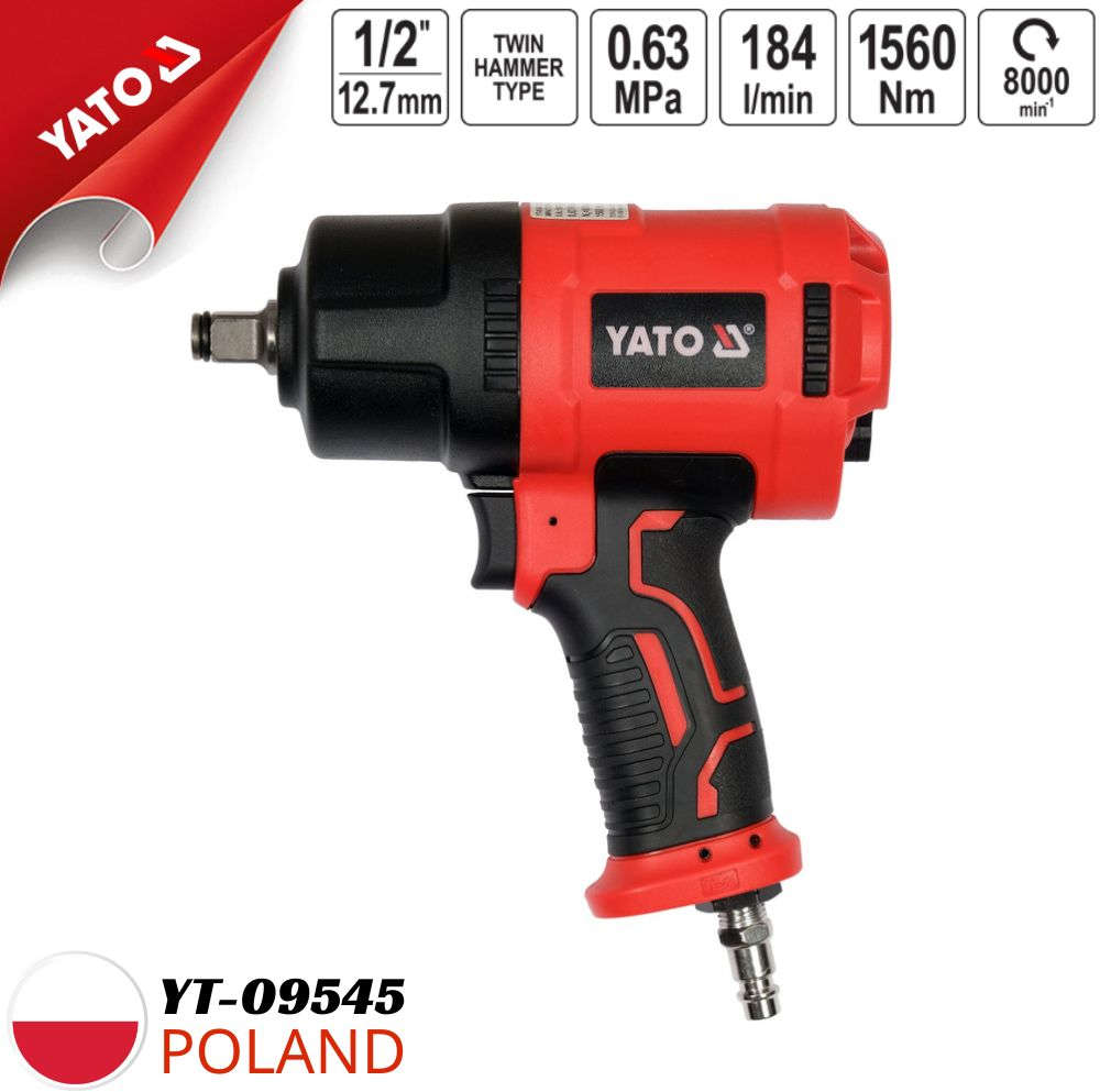 YATO Air impact wrench 1/2" drive, 1560 Nm torque, composite construction YT-09545