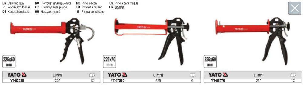 YATO Manual caulking gun with 10:1 thrust ratio for smooth and precise application YT-67520