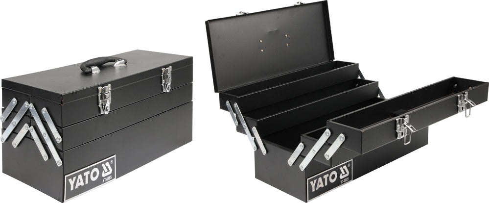 YATO Heavy-duty cantilever tool box with 5 compartments, 460 x 200 x 225 mm, 0.6 mm steel, black powder-coated YT-0885