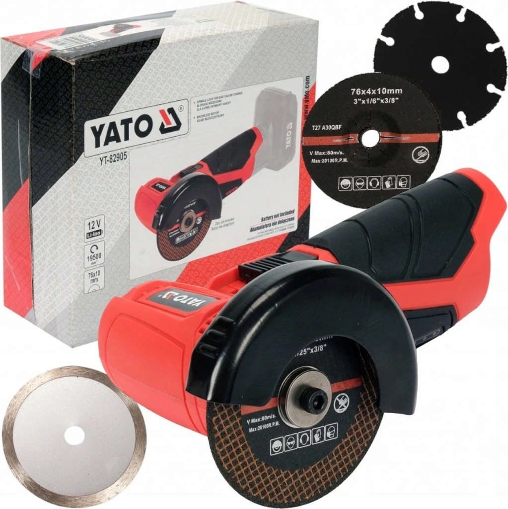 YATO Cordless 12V Brushless Motor Angle Grinder with 76mm Disc and 19,500 RPM YT-82905