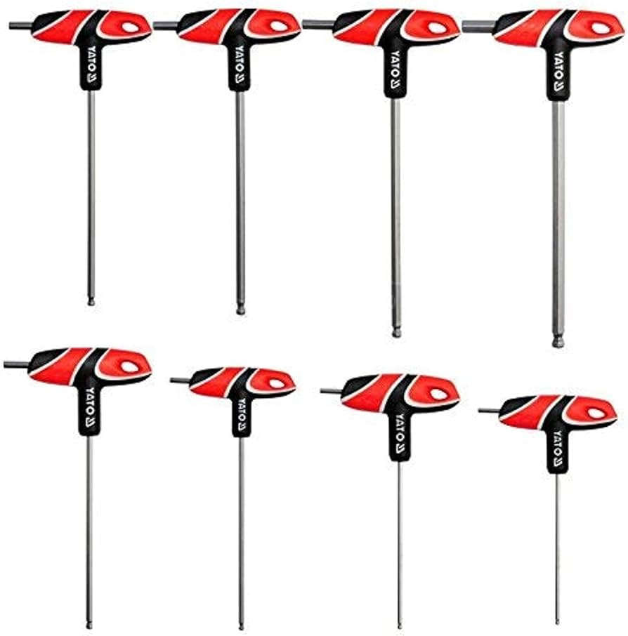 YATO T-handle hex key set 8 pieces with ball tip 2.5-10mm S2 steel YT-05597