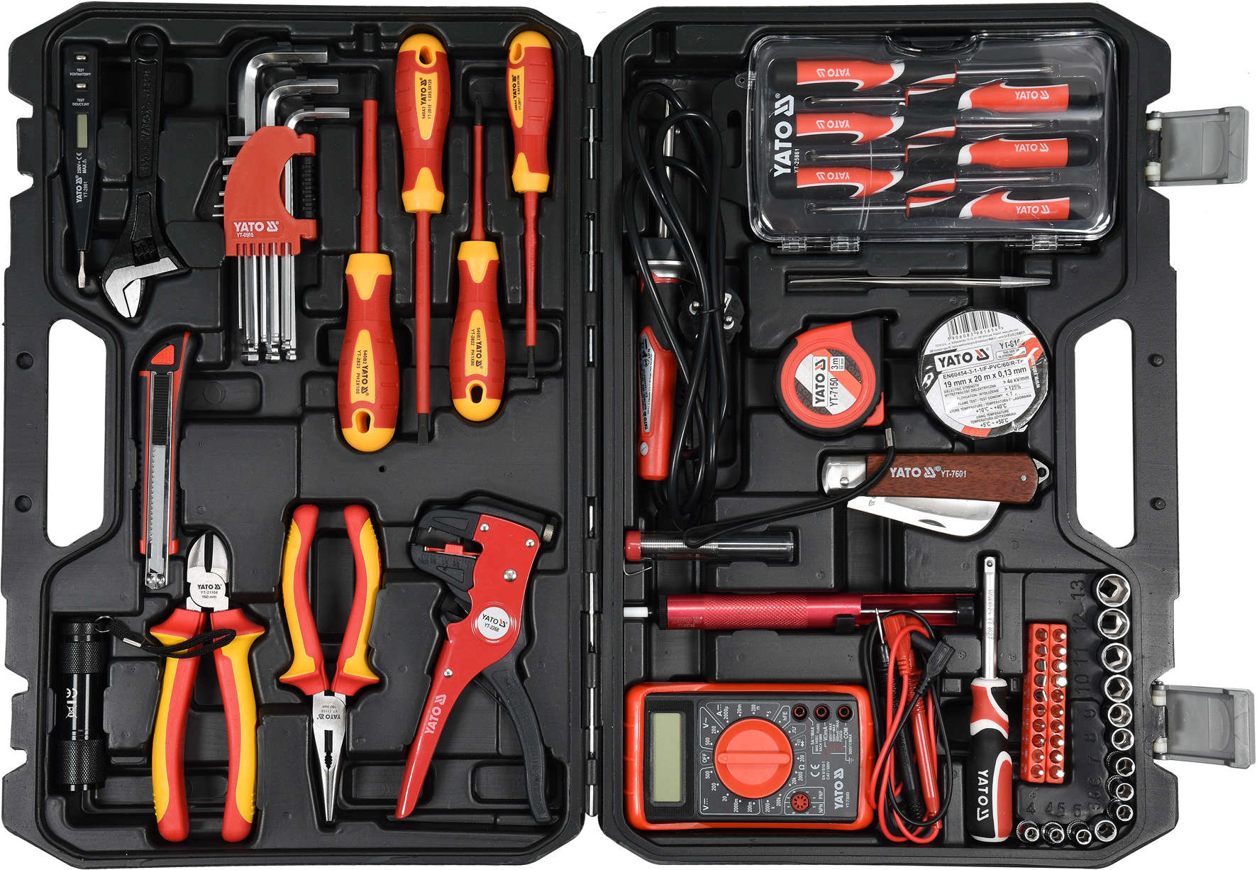 YATO 68 Piece Electrician Tool Set with Screwdrivers, Pliers, and Accessories YT-39009