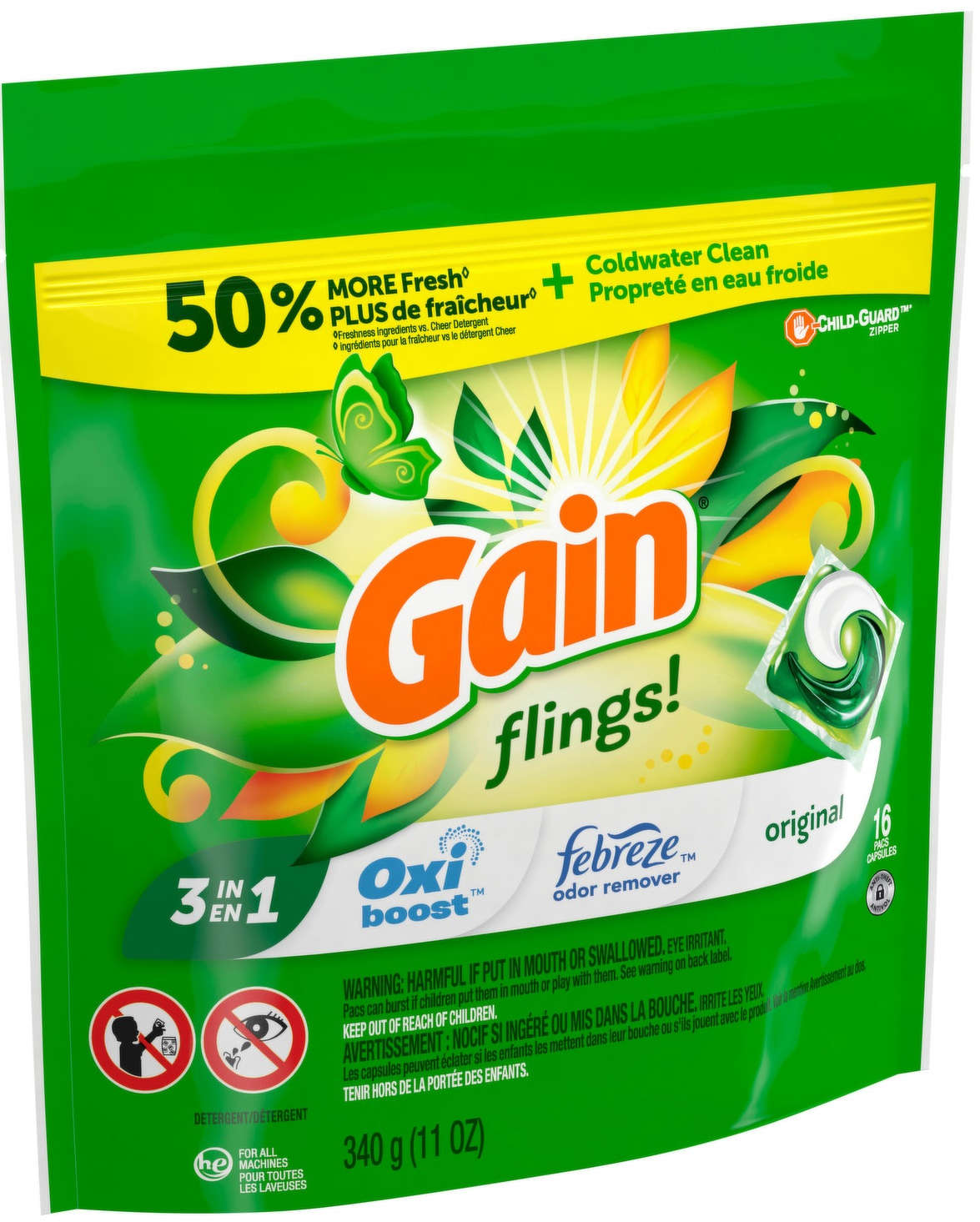 Gain Flings 3-in-1 Laundry Pods 12 oz. 16 Capsules Original Scent 1000631