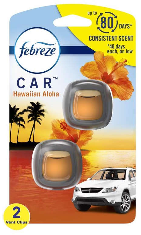 Febreze Car Air Freshener Pack of 2 Vent Clips 0.06 oz. Hawaiian Aloha Scent Lasts 80 Days 1008978