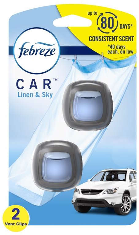 Febreze Car Air Freshener Car Vent Clips 0.06 oz. Pack of 2 Linen & Sky Scent 1008994