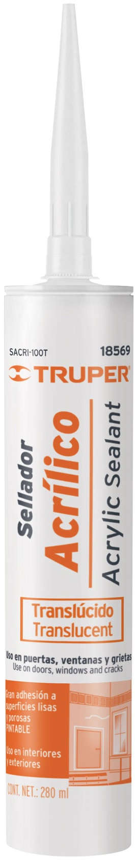TRUPER Acrylic Sealant 280 ml Paintable Clear Indoor/Outdoor For Door Windows & Cracks 10300108