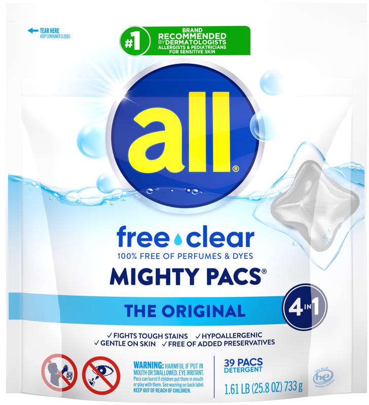 Ace All Mighty Pacs Laundry Detergent Pods 25.8 oz. Pack of 39 Pods. Free & Clear Scent 1035901