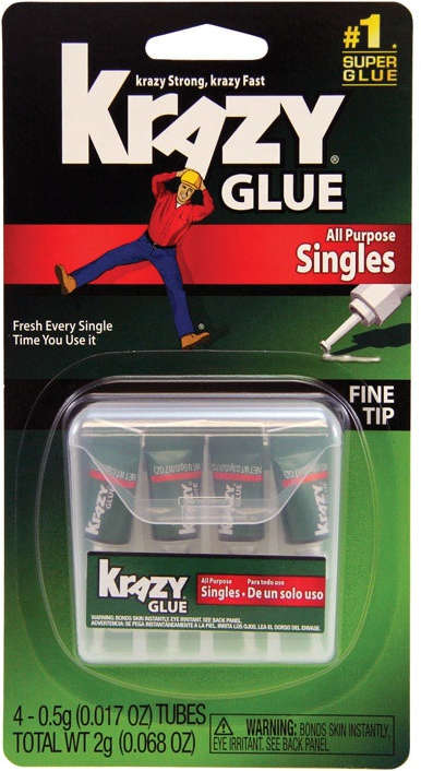 Krazy Glue Singles All-Purpose Adhesive Fine Tip 0.5G Pack of 4 Tubes 1149756