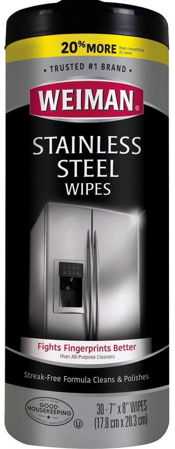 Weiman Stainless Steel Wipes Pack of 30 Wipes 7 inch x 8 inch Wipe Heavy Duty 1309269