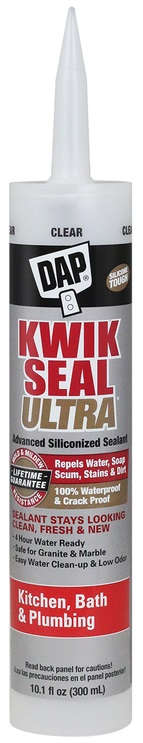 DAP Kwik Seal Ultra Advanced Siliconized Sealant 10.1 oz. Waterproof & Crack Proof Kitchen Bath & Plumbing Clear 1595198