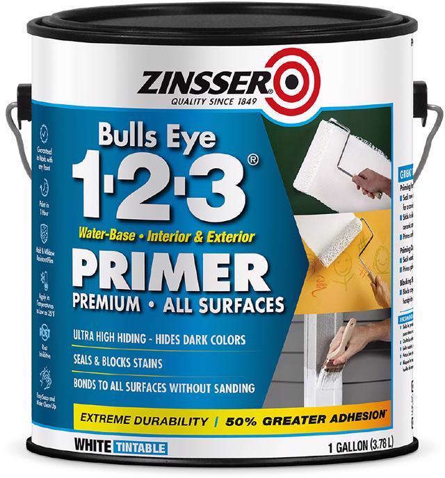 Ace Zinsser Bulls Eye 123 Primer 1 Gallon Water-Base White Tintable Ultra High Hiding Interior/Exterior All Surfs 16890