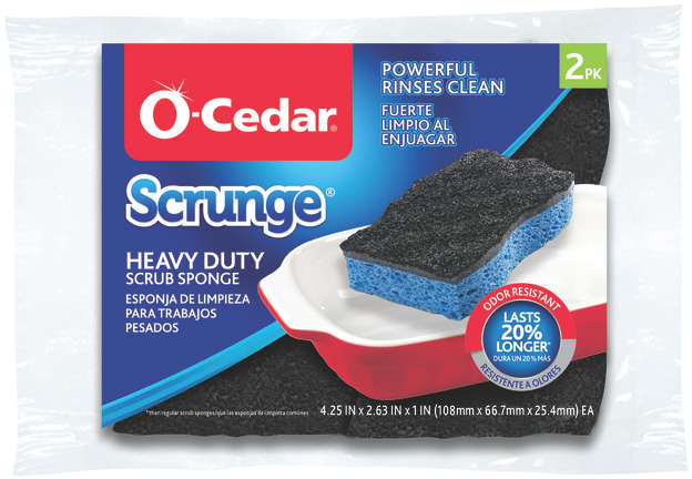 O-Cedar Scrunge Heavy Duty Scrub Sponge 4.25 inch x 2.63 inch x 1 inch Pack of 2 Cellulose Blue 1699693