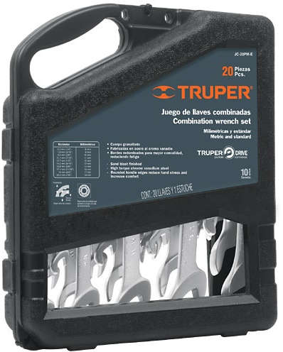 TRUPER 20-Pc Combination Wrench Set Sandblasted Metric and Standard 20300202