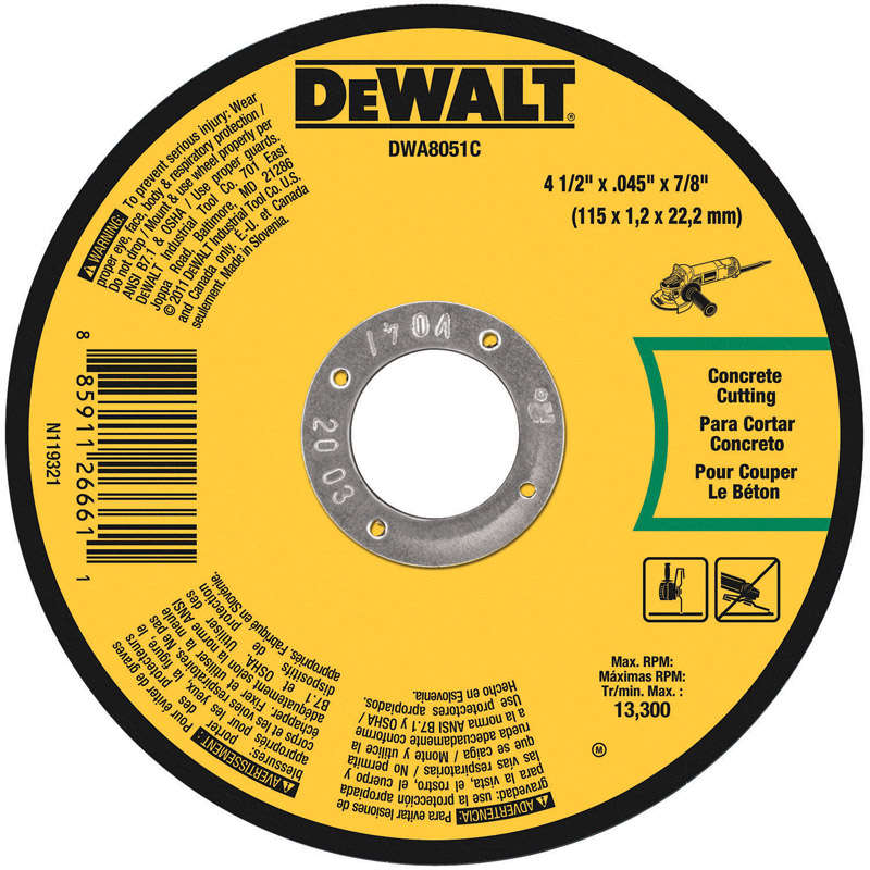 DEWALT Masonry Cutting Wheel 7/8 in. 4-1/2 in. Dia. x .045 in. 2361715