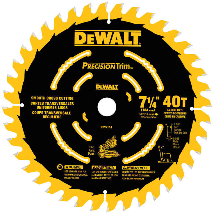 DEWALT 7-1/4 in. Dia. 40 teeth Carbide Tip Saw Blade For Crosscut 2453678
