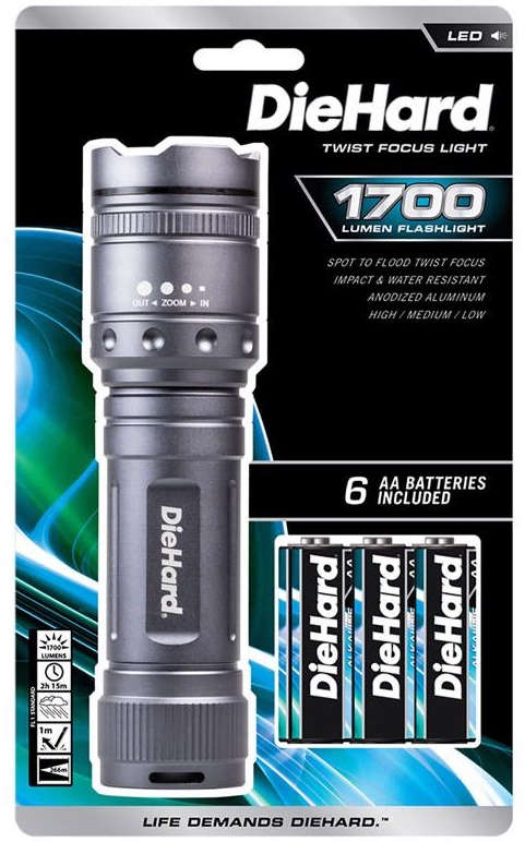 دورسي مصباح يدوي LED من DieHard 1700 لومن مدى 266 مترًا مصنوع من الألومنيوم لون رمادي 3000294