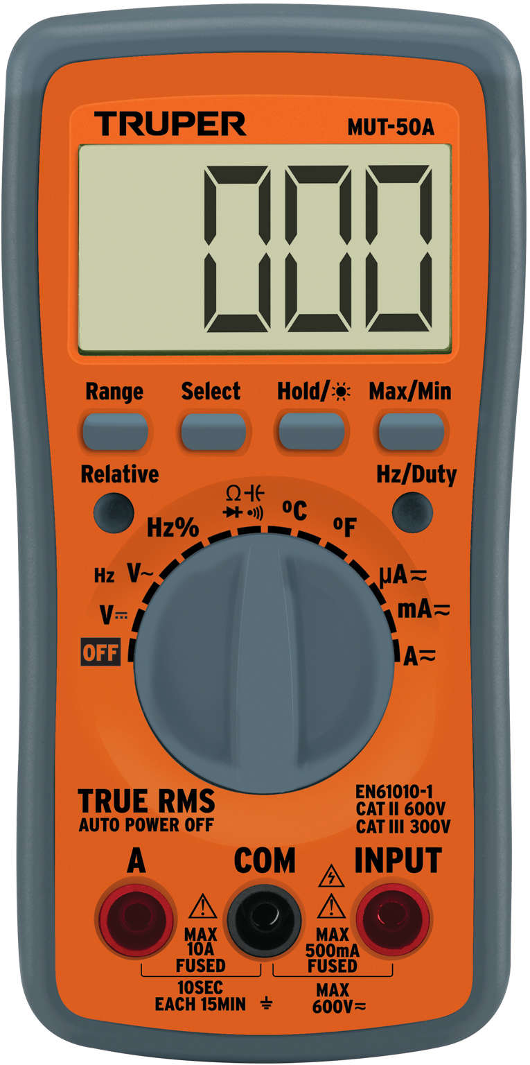 TRUPER Professional Digital Multimeter 16 cm True RMS Auto Ranging 600V 10A Includes 3 x AAA Batteries 30300090