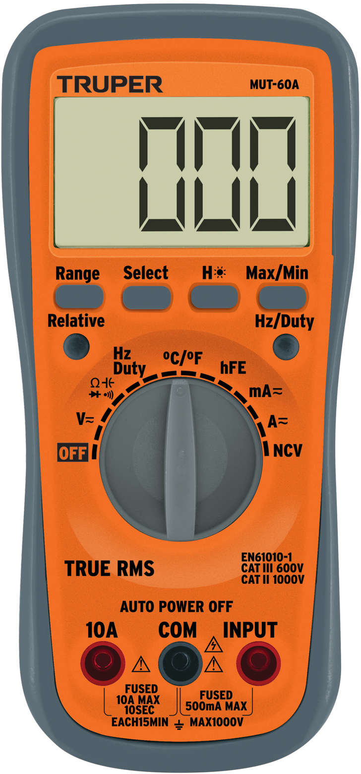 TRUPER Professional Digital Multimeter 19 cm True RMS Auto Ranging 750-1000V 10A Includes 1 x 9 Volt Battery 30300091